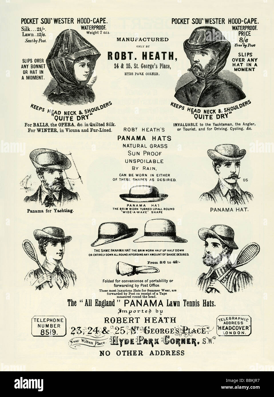 Annuncio di Victorian mail-Ordine catalogo per cappelli, R Heath, Hyde Park Corner, Londra Foto Stock