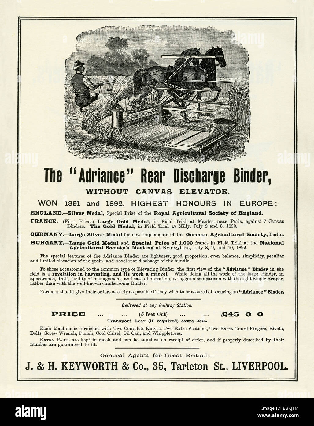 Annuncio di Victorian mail-Ordine catalogo per la Adriance scarico posteriore legante, Keyworth & Co, Liverpool, Lancashire Foto Stock
