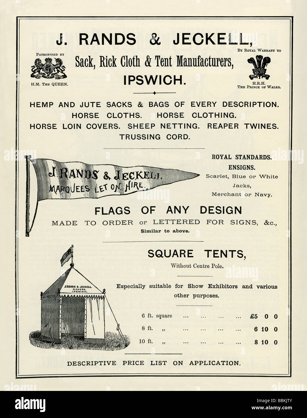 Annuncio di Victorian mail-Ordinazione catalogo per tende e bandiere Rands & Jeckell, Ipswich, Suffolk Foto Stock