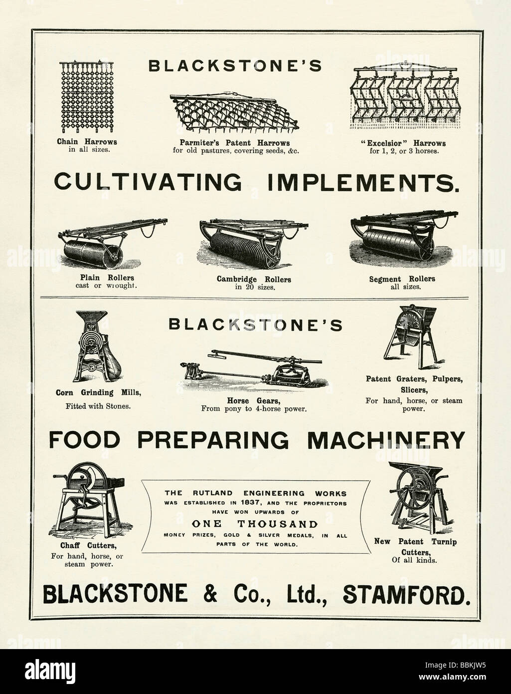 Annuncio di Victorian mail-Ordine catalogo per attrezzi agricoli, Blackstone & Co, Stamford, Lincolnshire Foto Stock
