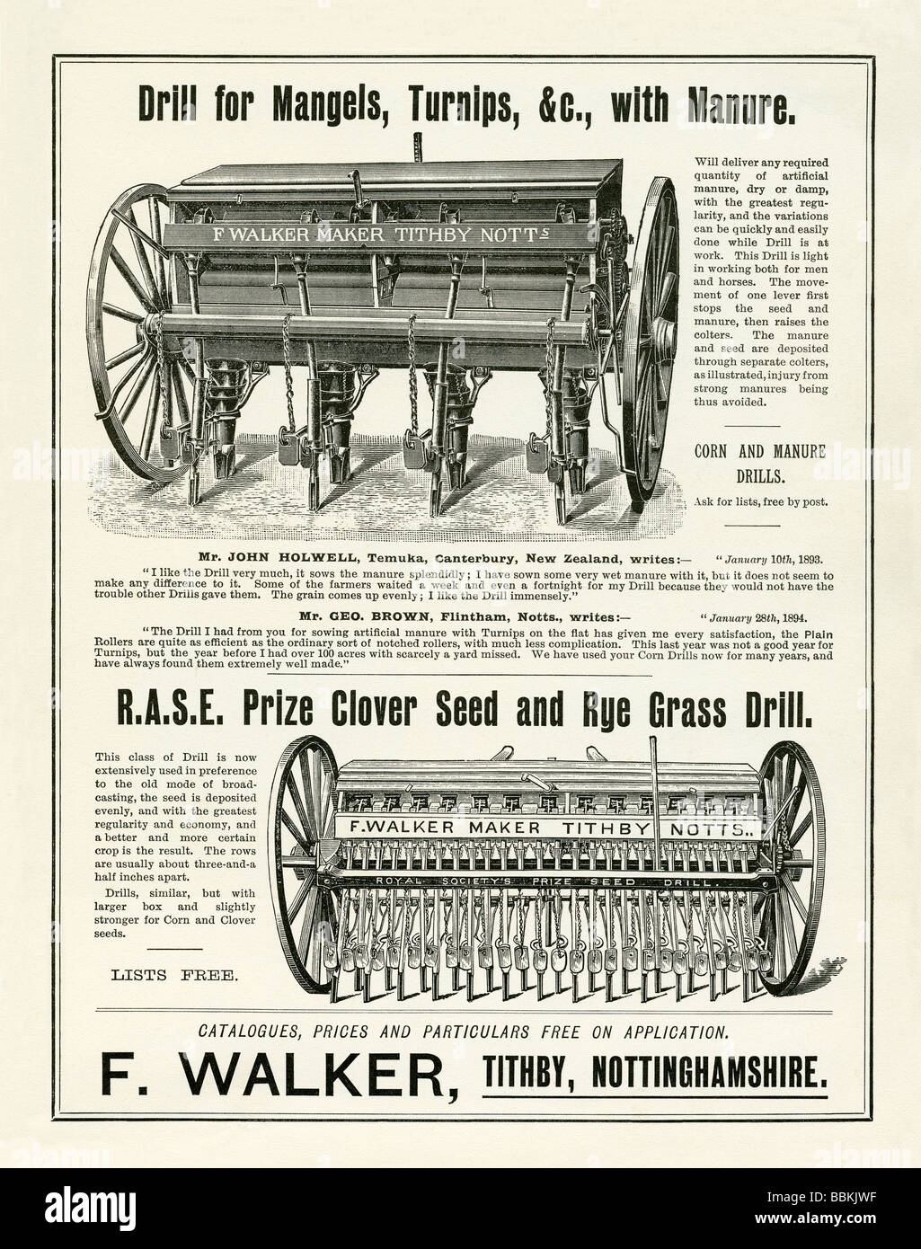 Annuncio di Victorian mail-Ordinazione catalogo per il seme e il raccolto di radice trapani, F. Walker, Tithby, Nottinghamshire Foto Stock