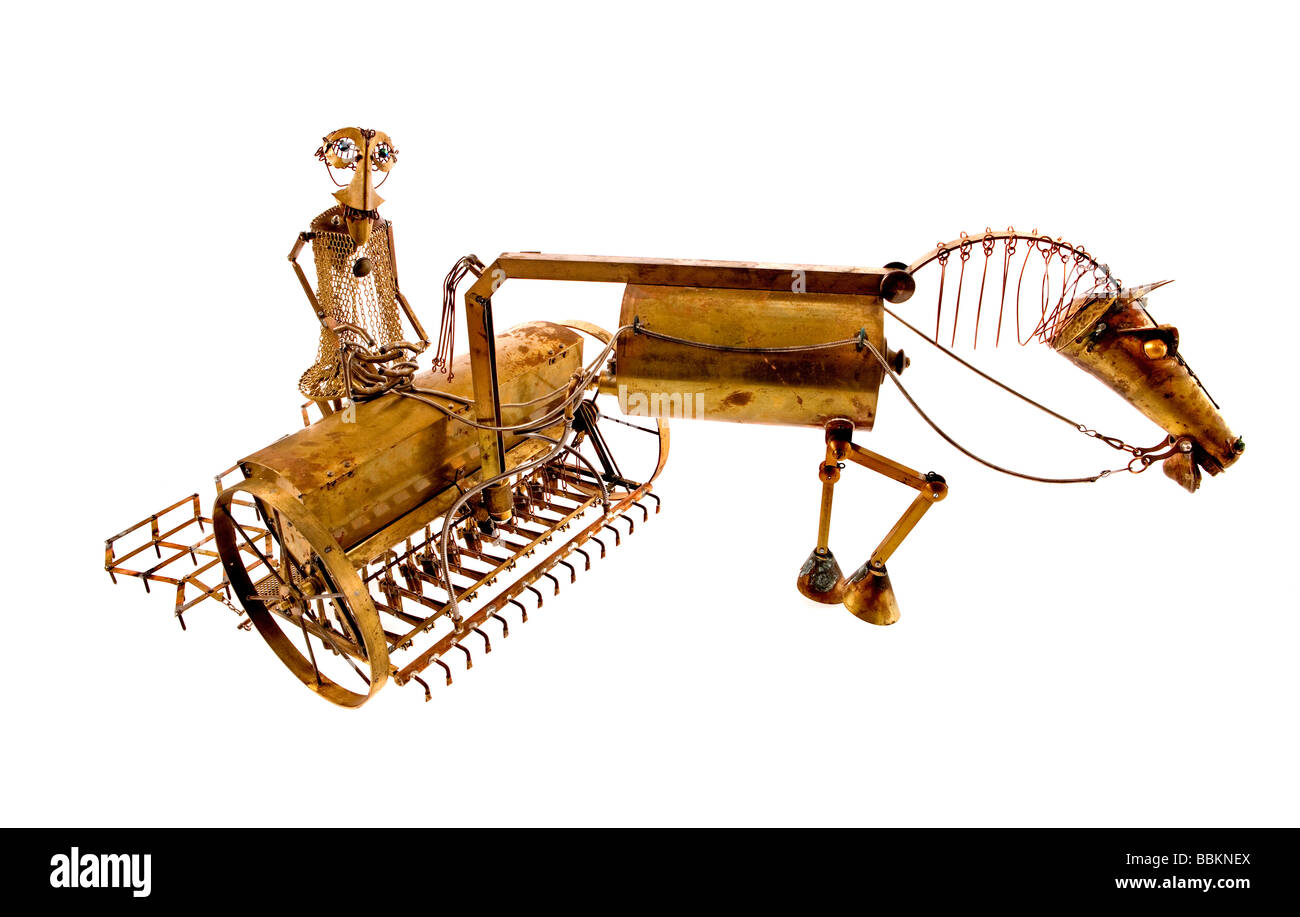 Marionette fabbricati manualmente con i diversi metalli, politici caricature, opera d'arte, lavorazione Foto Stock