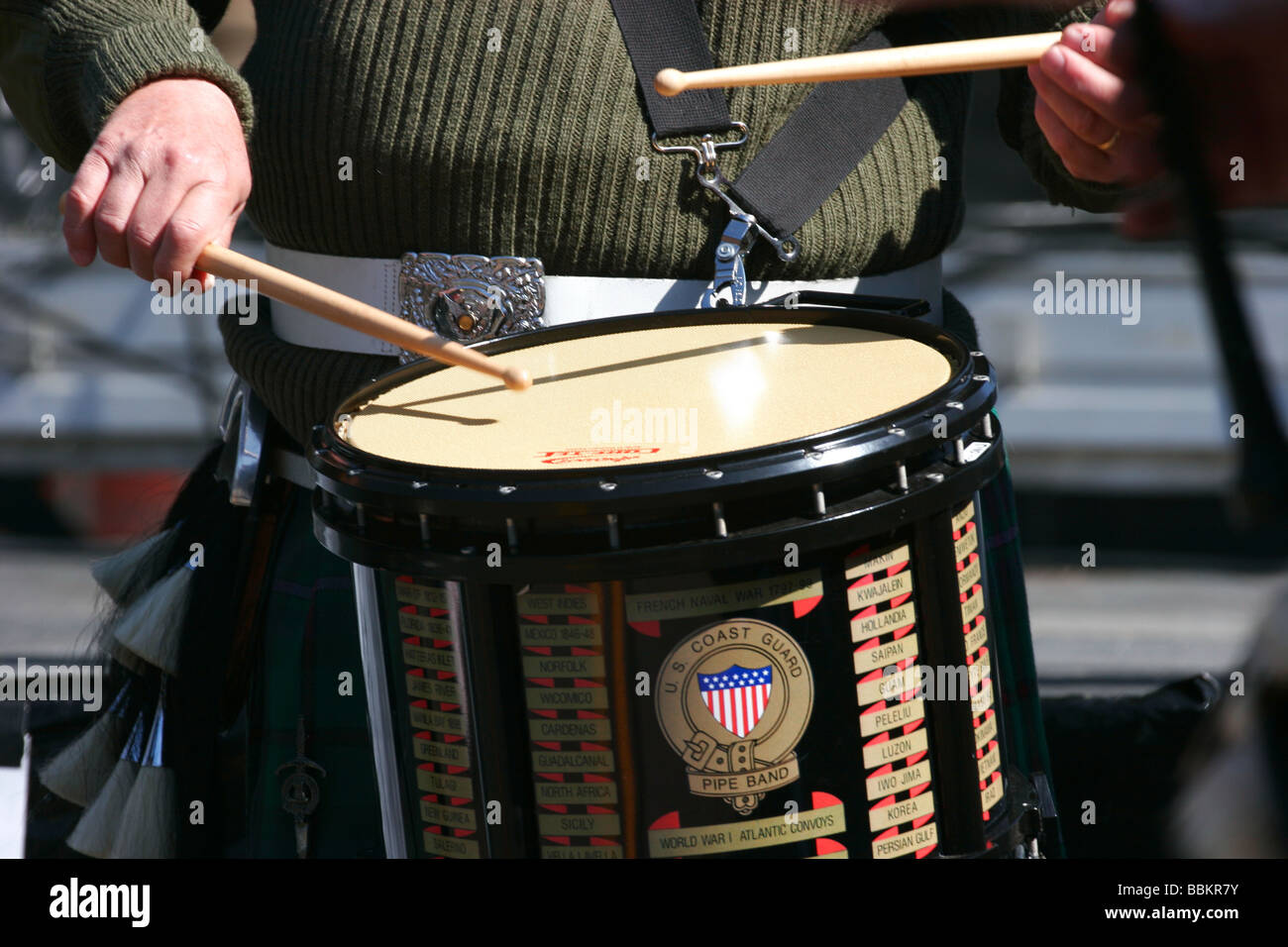 St Andrews Legion pifferi e tamburi fascia giocare a Irish Folk Festival in Richmond, Virginia Foto Stock