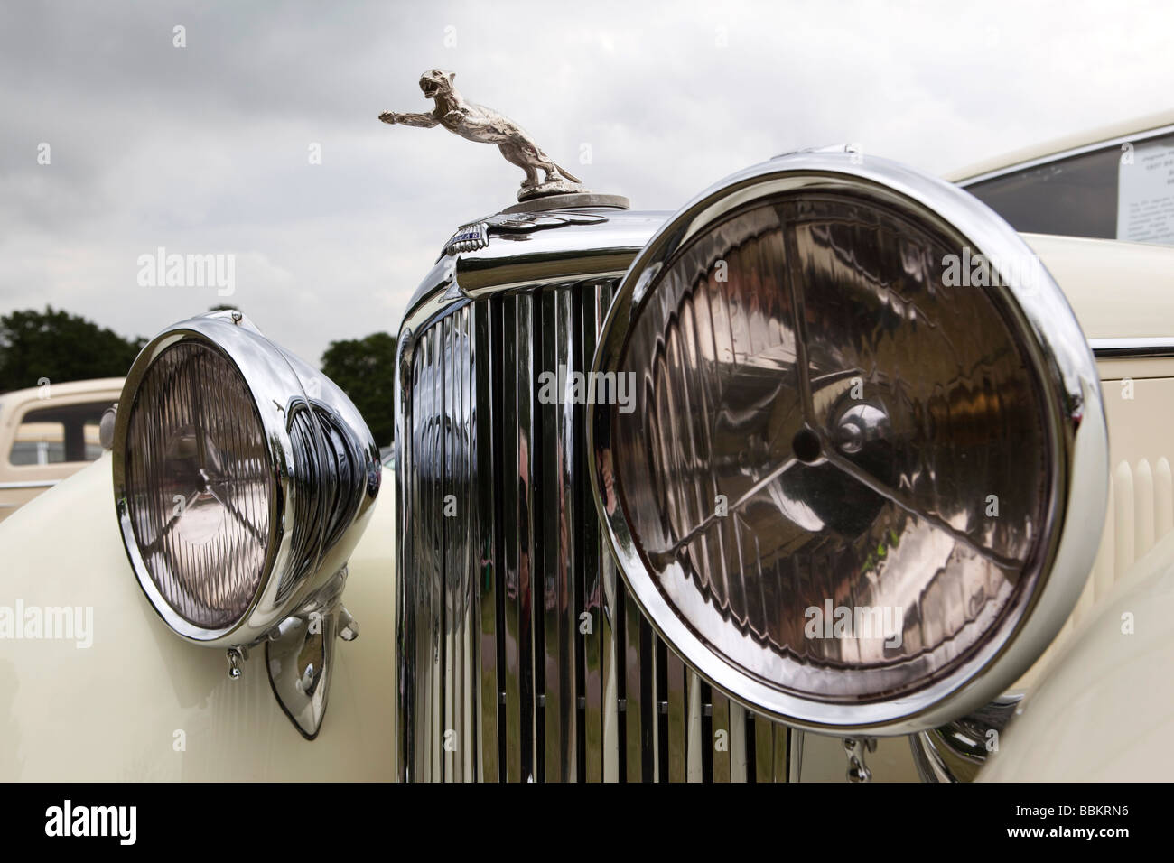 Motoring primo salto Jaguar mascotte sulla parte anteriore del 1936 British realizzato SS auto Foto Stock