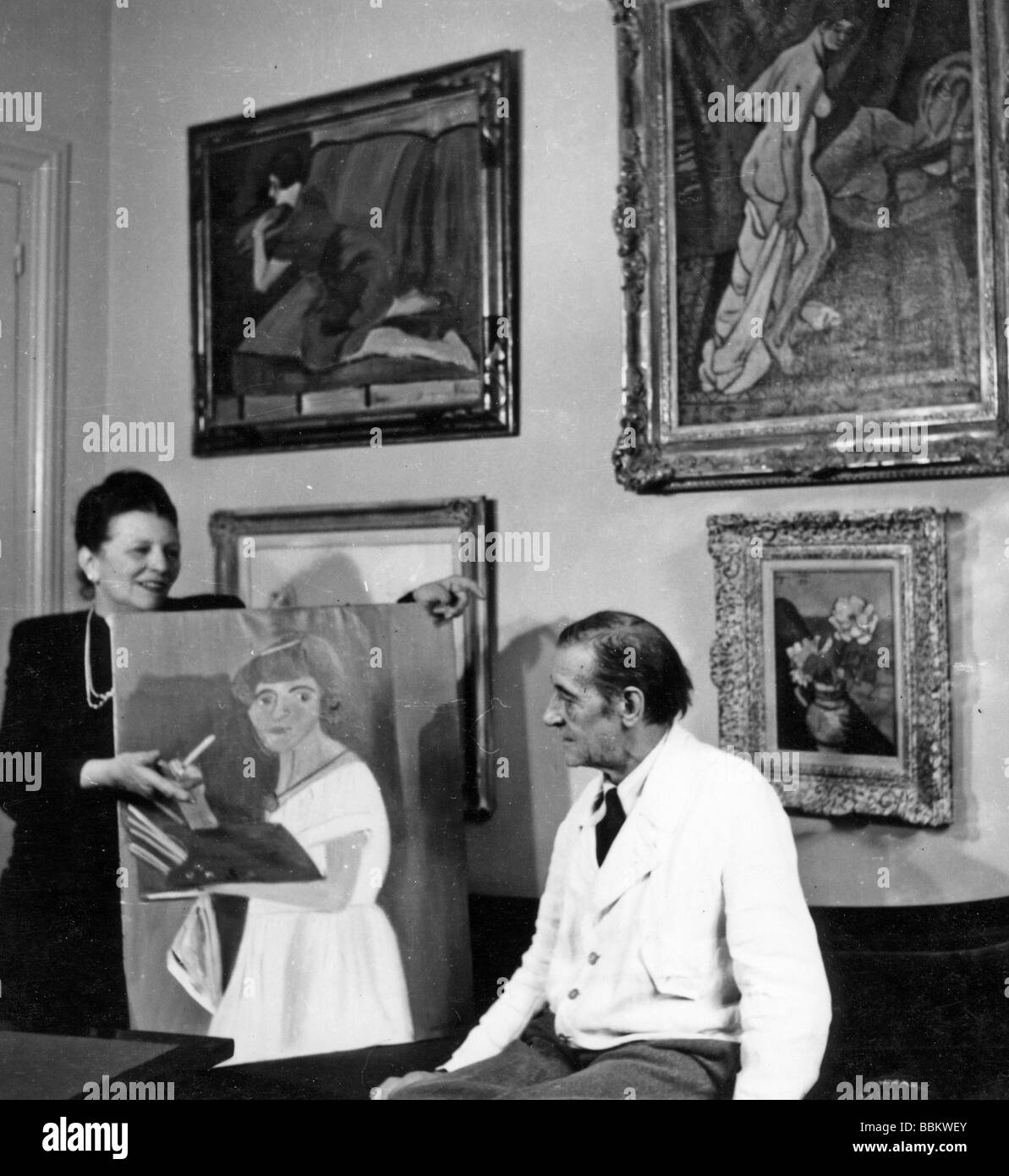 MAURICE UTRILLO con sua moglie Lucie Valore presso Le Vesinet, appena fuori Parigi, nel 1950. Il ritratto mostra Lucie come una giovane donna Foto Stock