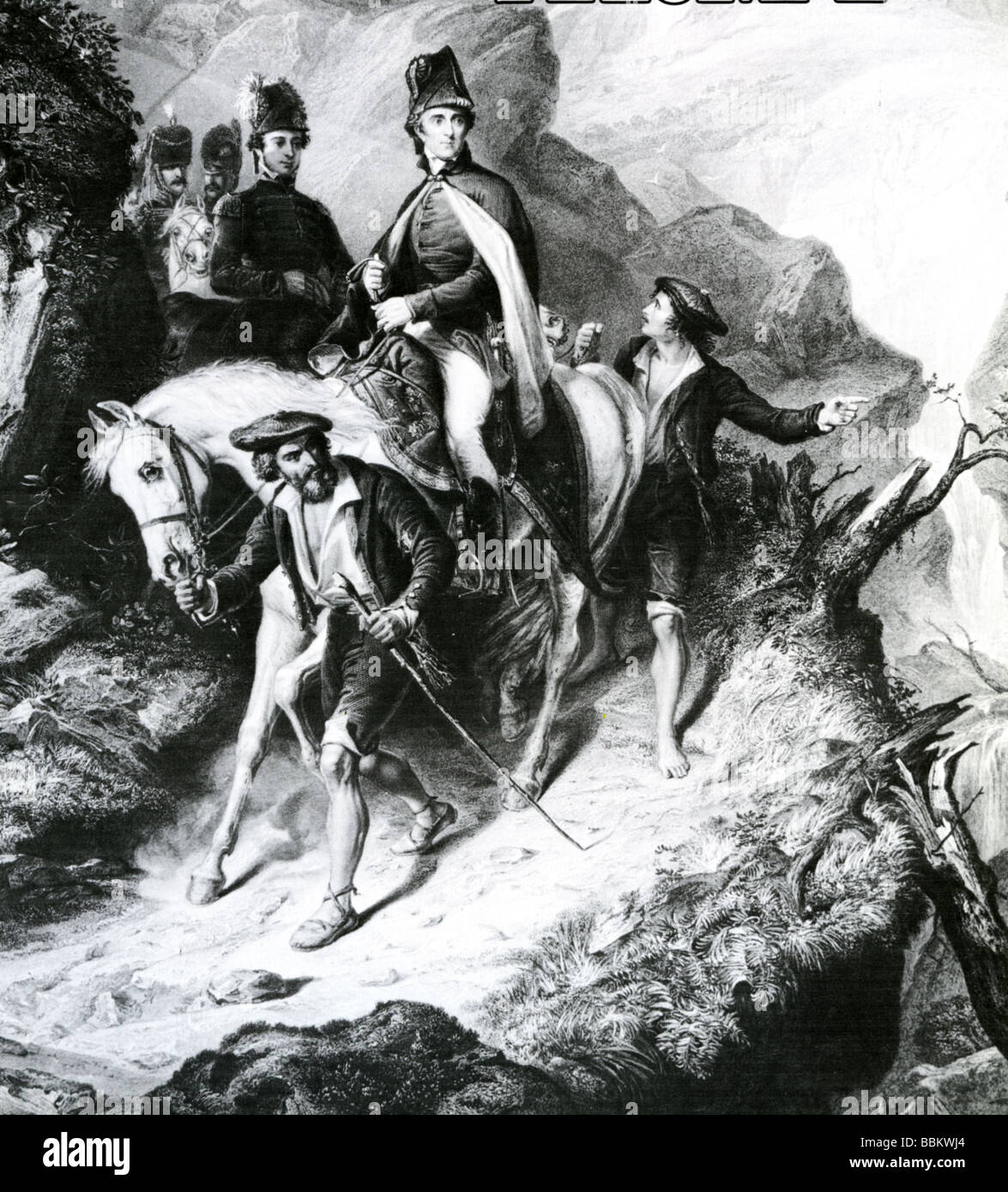 Il duca di Wellington è guidato attraverso lo spagnolo valichi di montagna durante la Guerra Peninsulare, Foto Stock