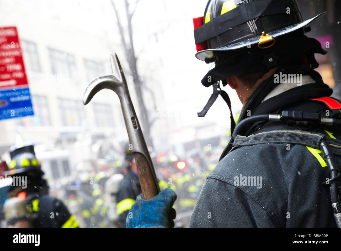 I vigili del fuoco in azione, New York Foto Stock