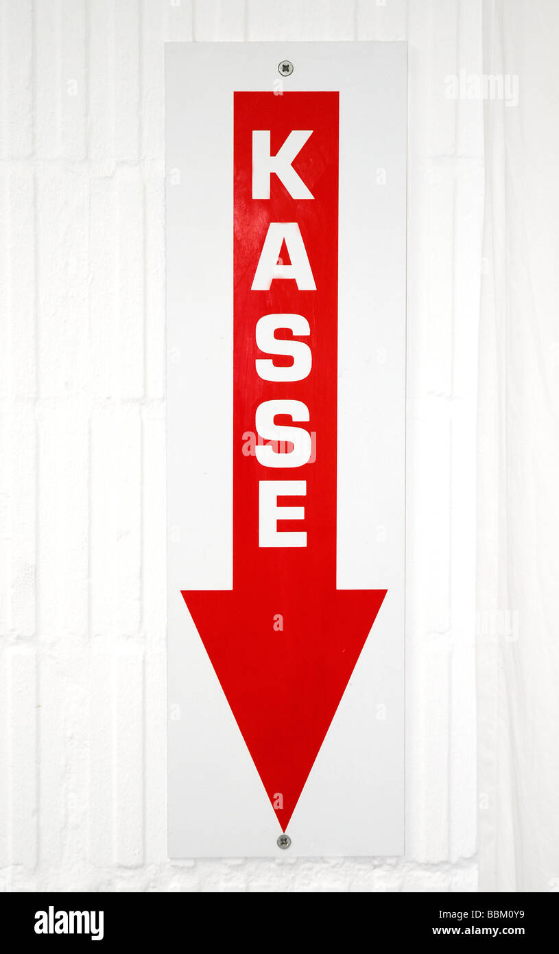 Freccia con lettering Kasse, Tedesco per checkout, cassa Foto Stock