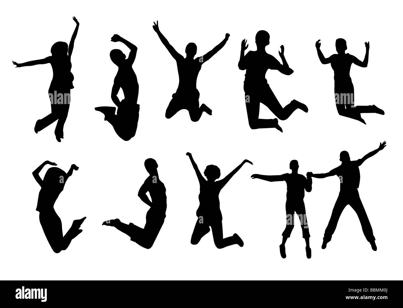 Illustrazione grafica silhouette persone jump Foto Stock