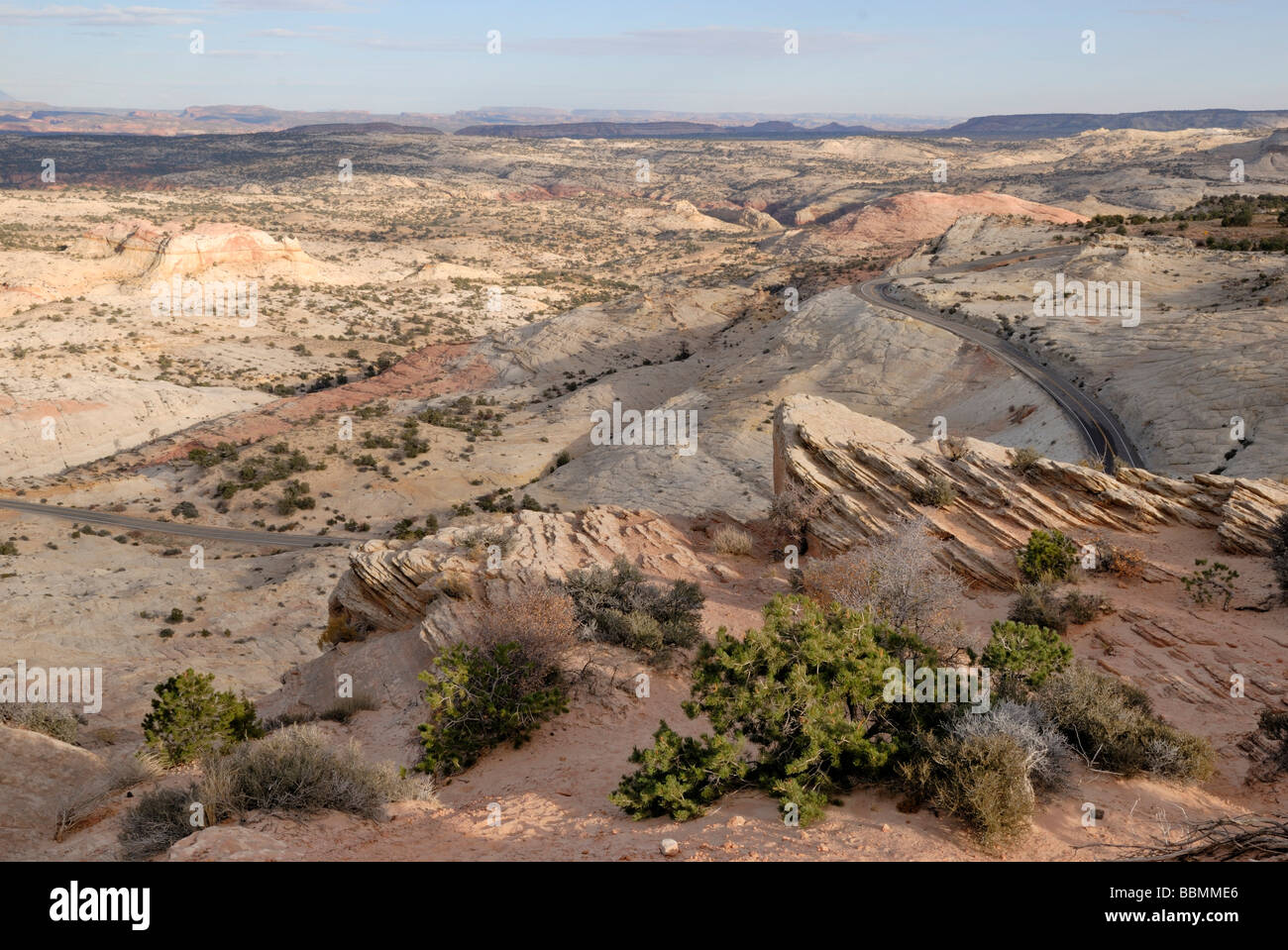 Vista sul paesaggio di plateau da Henry Mountains a Escalante sulla Highway 12, Utah, Stati Uniti d'America Foto Stock