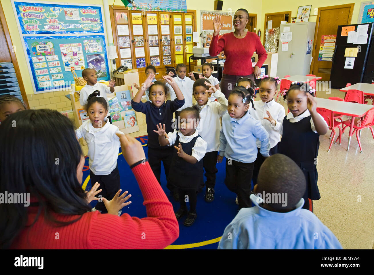 Classe Pre-Kindergarten a Detroit scuole pubbliche Foto Stock