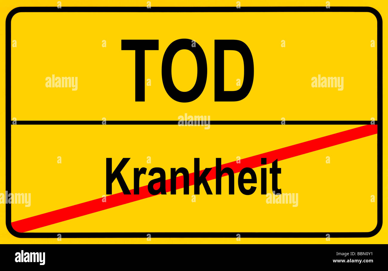 Firmare i limiti della città, immagine simbolica di morte come risultato di malattia Foto Stock