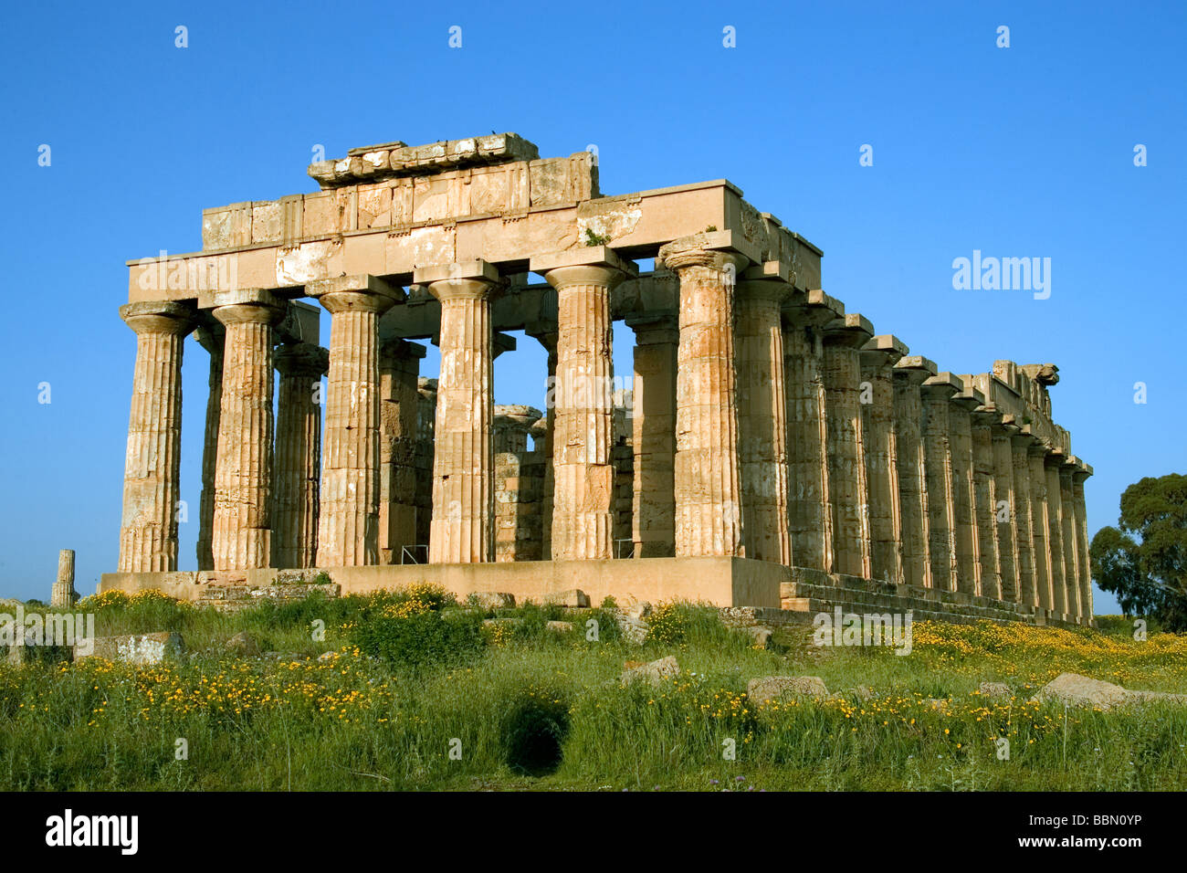 Antico tempio greco di Selinunte sito archeologico Sicilia Italia Foto Stock