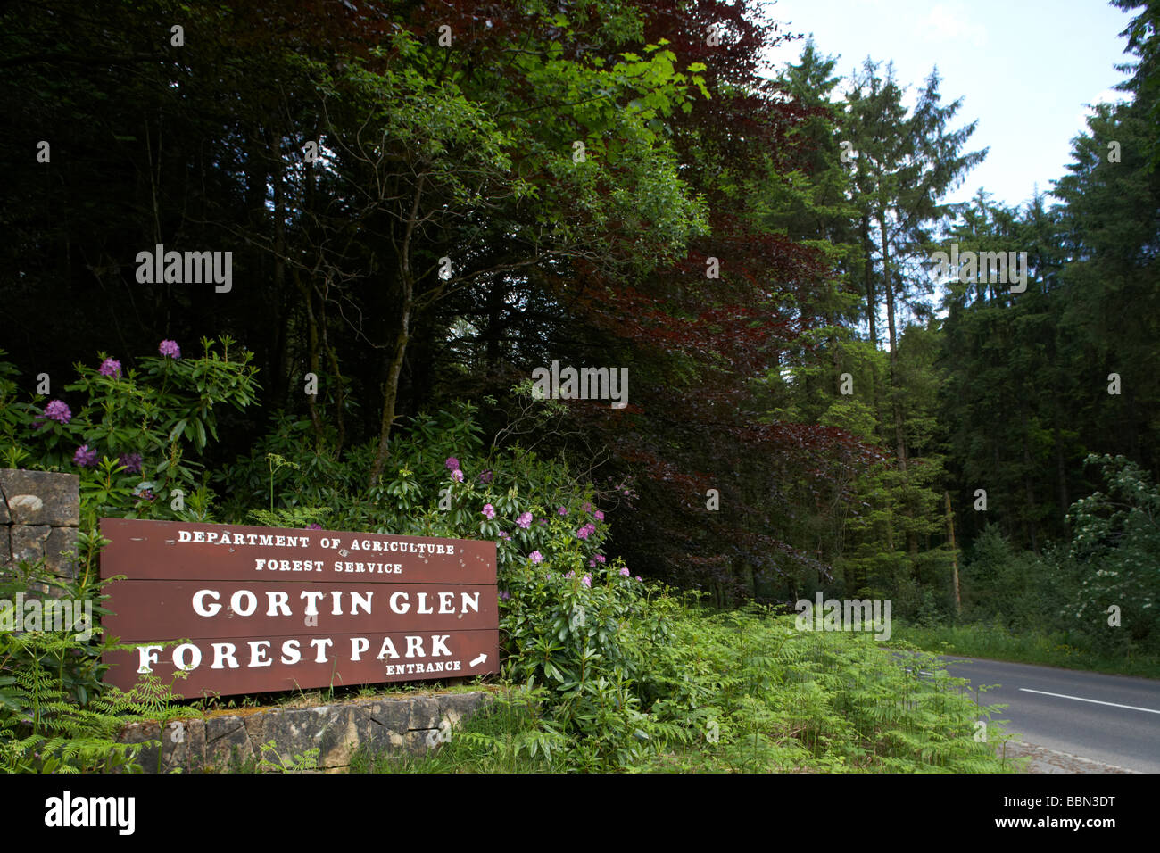 Ingresso al Gortin Glen Forest park nelle montagne sperrin County Tyrone Irlanda del Nord Regno Unito Foto Stock