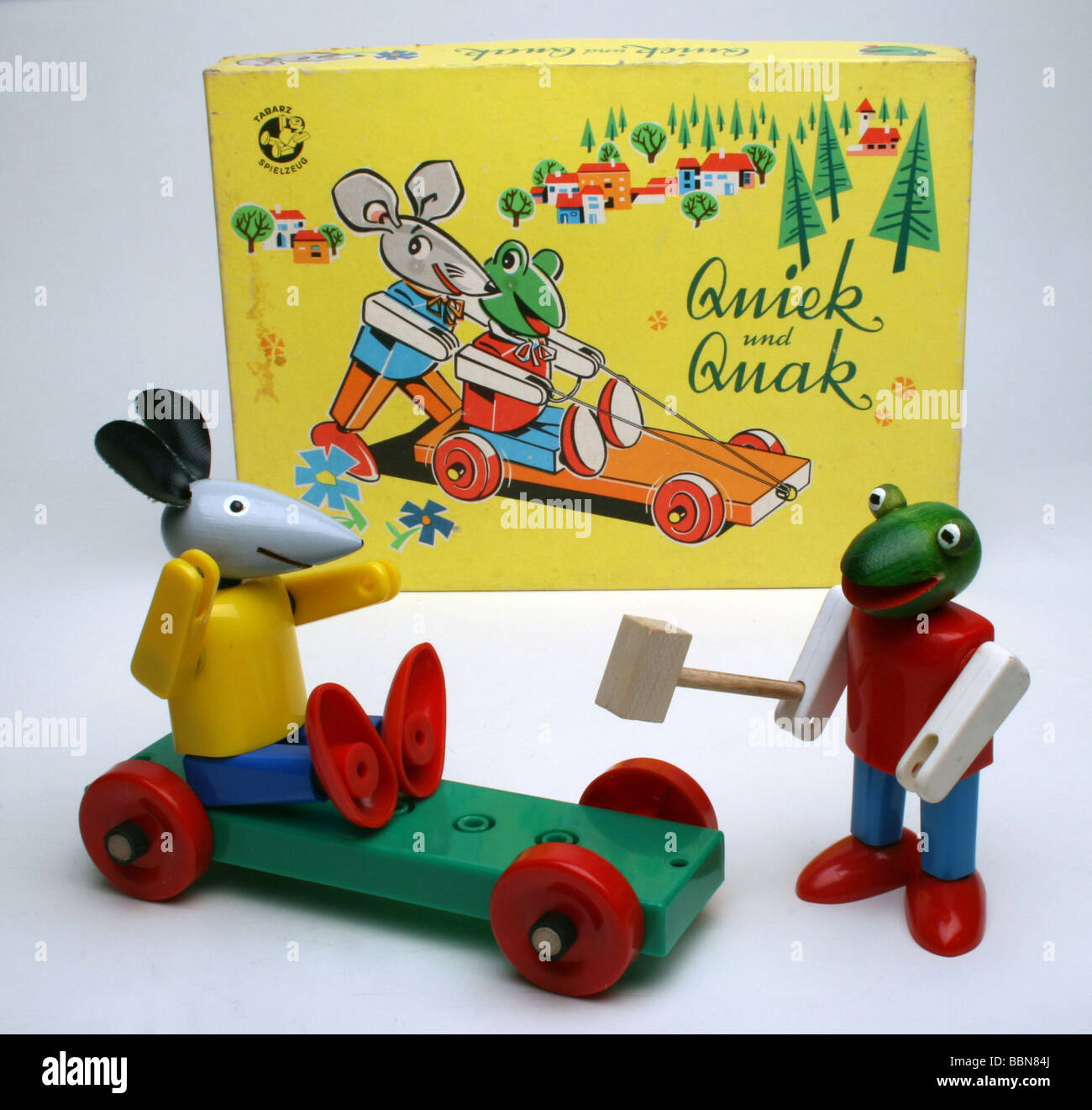 Giocattoli, figure in miniatura, figure di pile Kellner 'Quiek und Quak', realizzate da VEB Plastspielwaren Tabarz, GDR, 1970s, Foto Stock