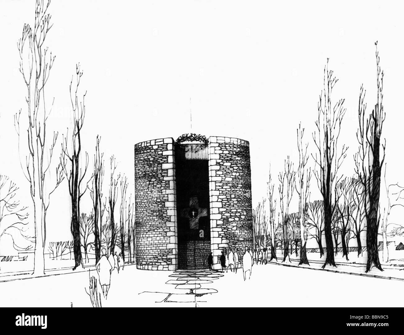 Geografia / viaggio, Germania, Dachau, campo di concentramento, memoriale, l'agonia del Mortal di Cristo Cappella, architetto: Josef Wiedemann, 1960, Foto Stock