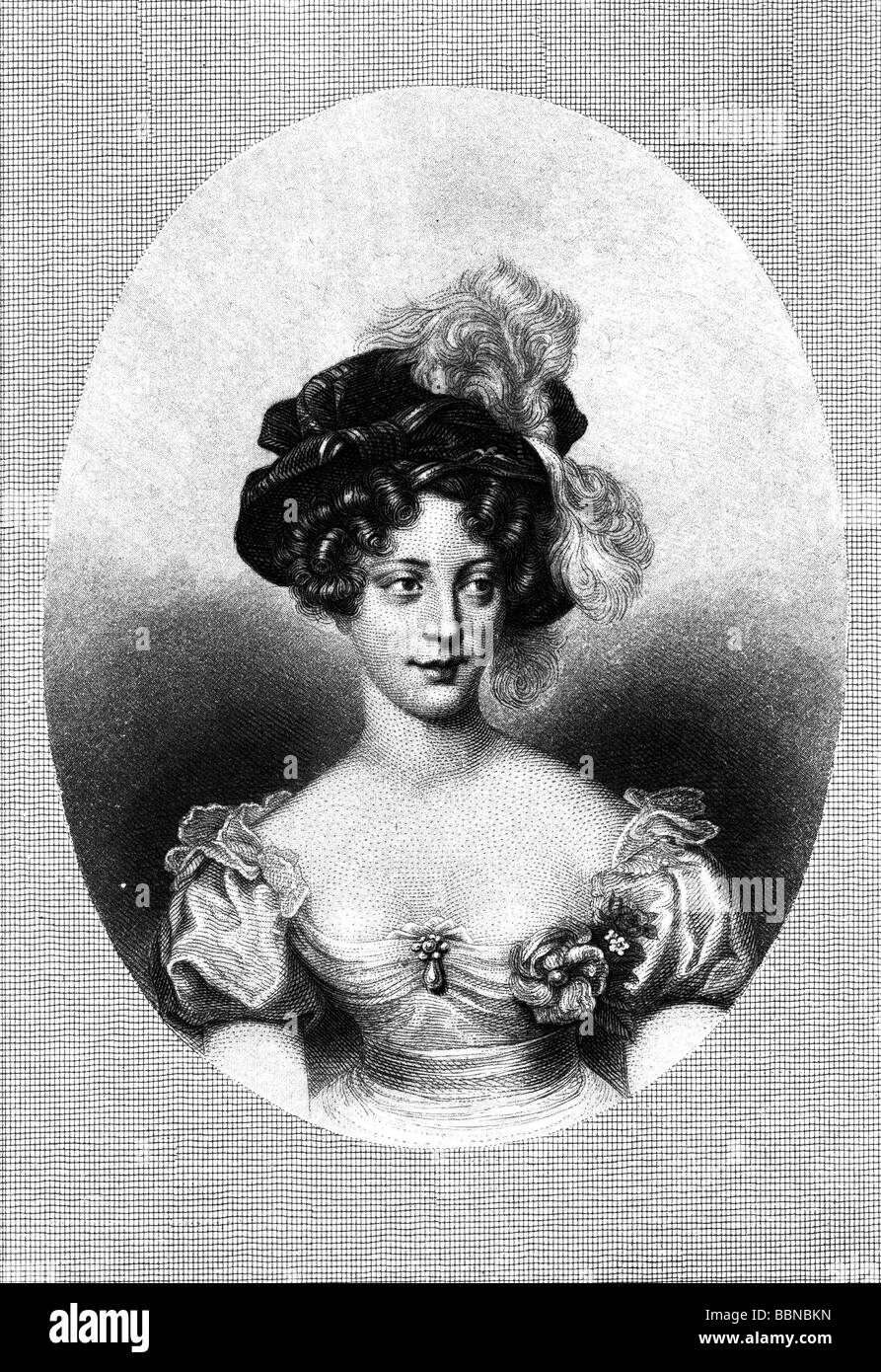 Marie Caroline, 5.11.1798 - 16.4.1870, Duchessa di Berry 1816 - 1820, ritratto, acciaio incisione di Johann Lindner (1839 - 1906), artista del diritto d'autore non deve essere cancellata Foto Stock