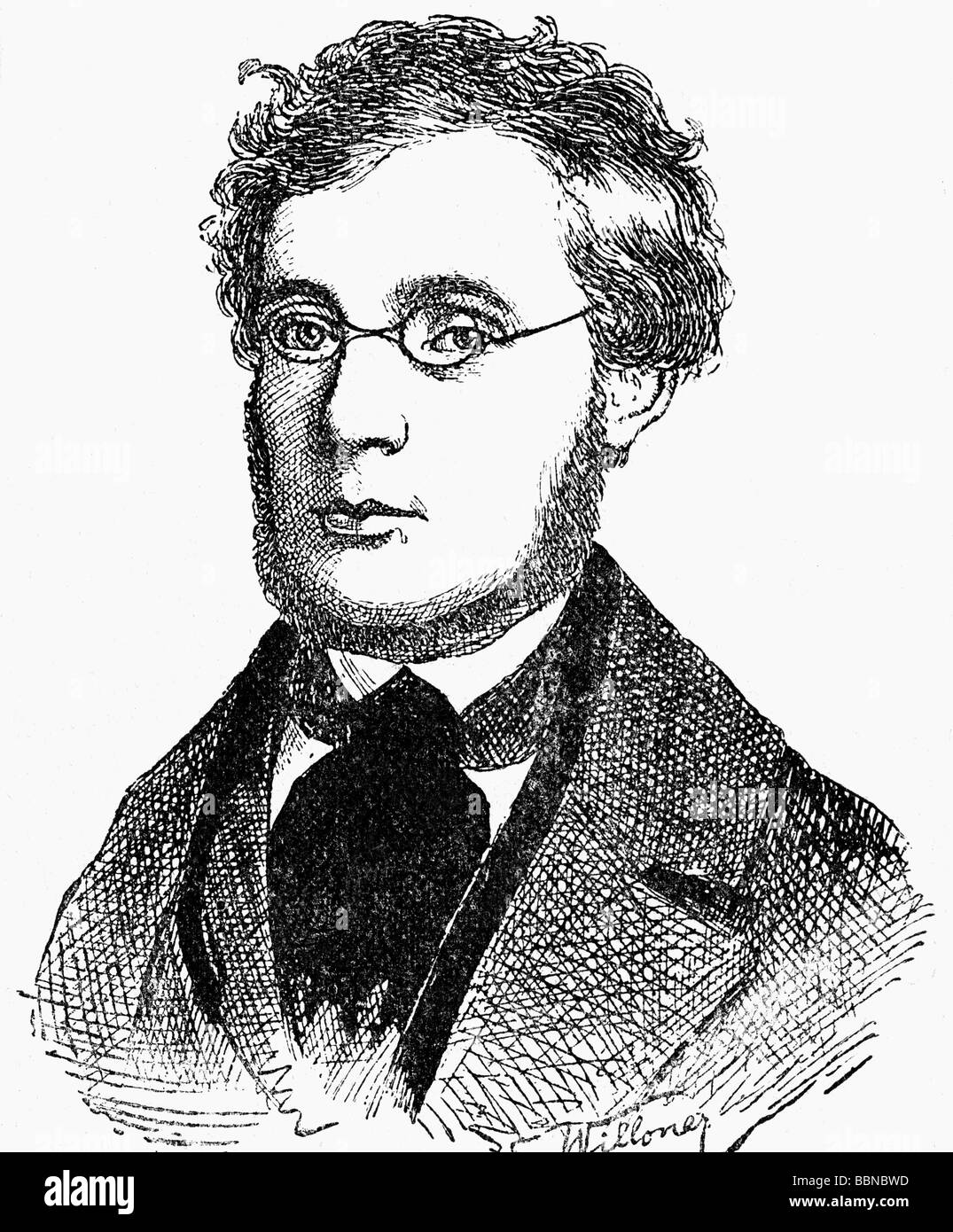 Hyrtl, Josef, 7.12.1810 - 17.7.1894, Anatomia austriaca, ritratto, disegno di E. Willoner, 19th secolo, Foto Stock