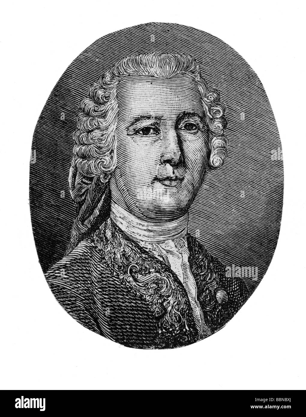 Quantz, Johann Joachim, 30.1.1697 - 12.7.1773, musicista tedesco (compositore), ritratto, immagine contemporanea di anonimo, incisione in legno, , Foto Stock