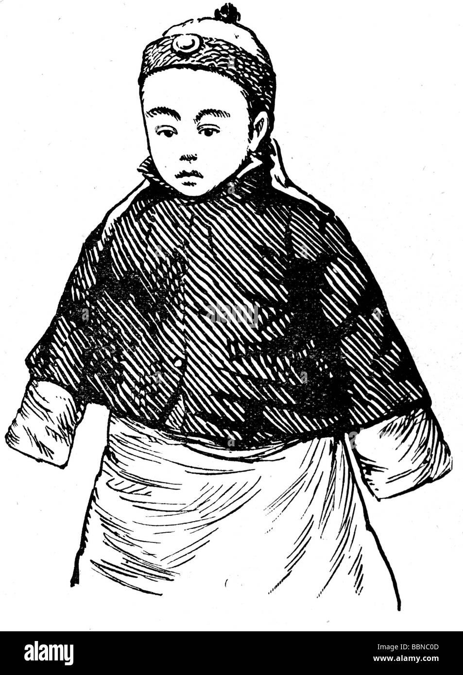 Puyi, 7.2.1906 - 17.10.1967, ultimo imperatore della Cina 1908 - 1912, mezza lunghezza, immagine di bambino, disegno, 1912, Foto Stock
