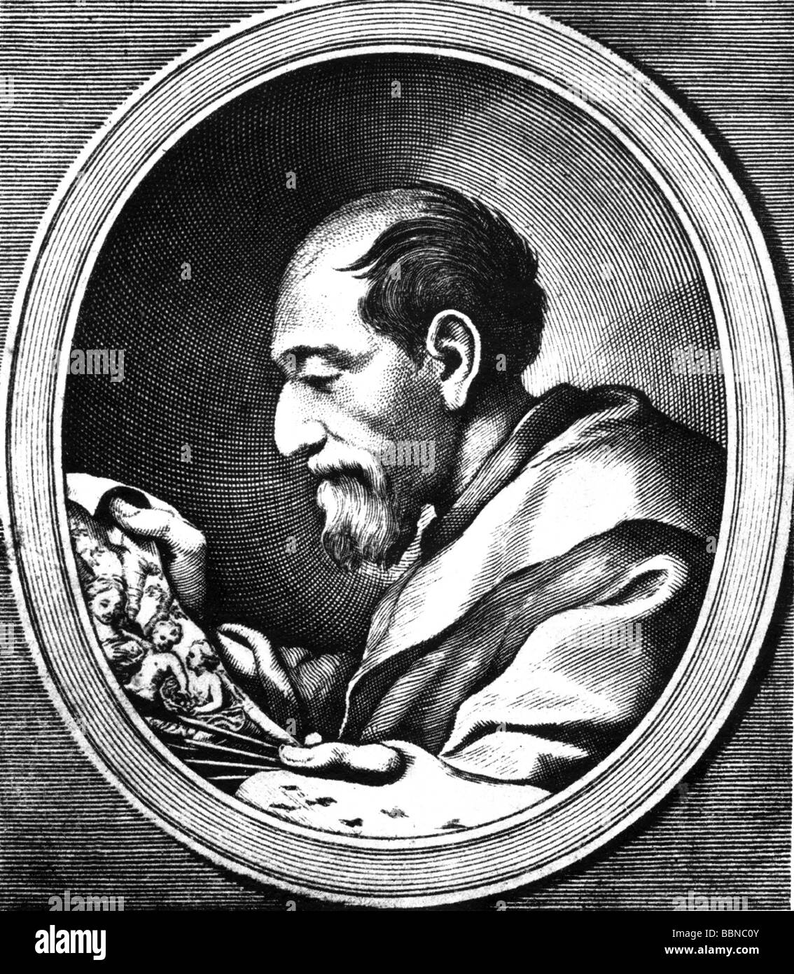 Correggio, Antonio Allegri da, ca.1494 - 5.3.1534, artista italiano (pittore), incisione anonima, pubblicata da Petit, Parigi, dopo disegno di A. Besutius, , Foto Stock