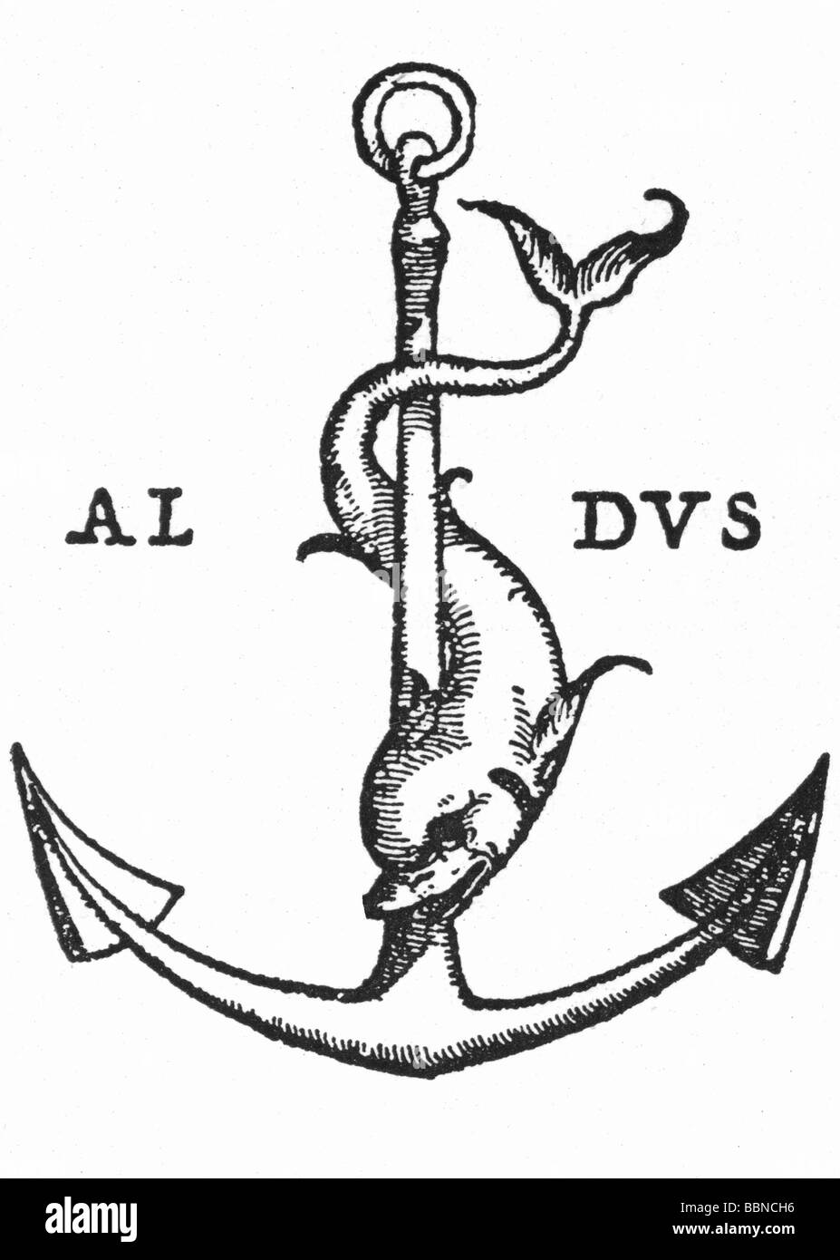 Manuzio, Aldus, The Elder, 1449 - 6.2.1515, tipografia italiana, suo cartello di stampa, Foto Stock