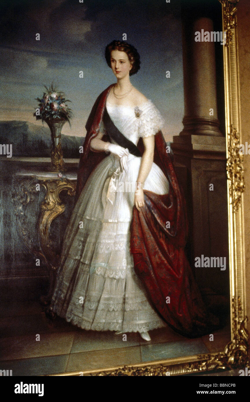 Elisabeth Amalie di Baviera, 24.12.1837 - 10.9.1898, Empress consorte d'Austria dal 24.4.1854, chiamato 'sisi', a tutta lunghezza, come Regina consorte d'Ungheria, pittura, 1867, Foto Stock