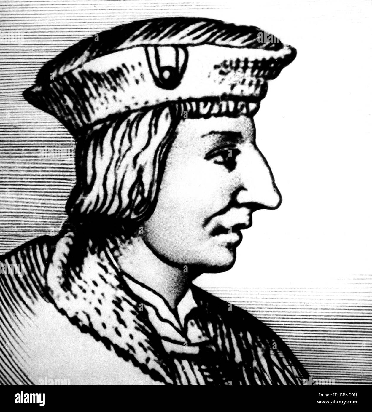 Wimpfeling, Jakob, 25.7.1450 - 17.11.1528, teologo tedesco, pedagogo, umanista, ritratto, faccia laterale, dopo incisione su rame, artista del diritto d'autore non deve essere cancellata Foto Stock