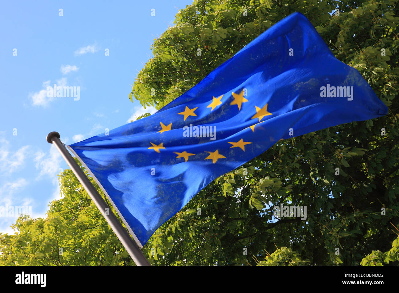 Bandiera blu europea con stelle Berlino Germania Europa Foto Stock