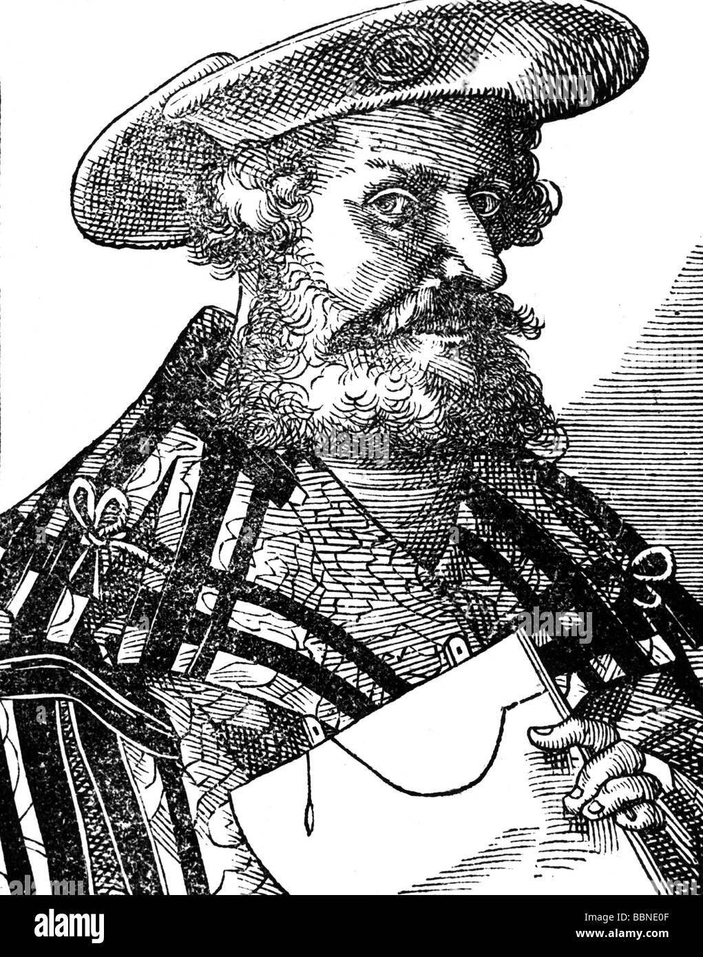 Ptolemaeus, Claudio, circa 83 AD - circa 161 AD, scienziato ellenico (matematico), ritratto, incisione su rame da "Icones, immagina virorum illustrium Literis', da Nicolaus Reusner, 1580, artista del diritto d'autore non deve essere cancellata Foto Stock