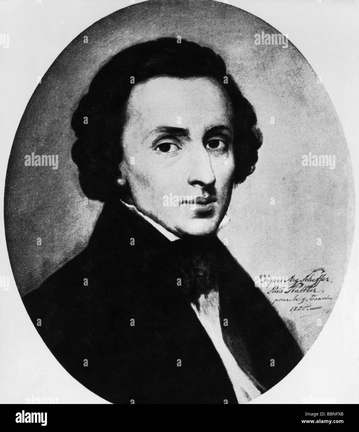Chopin, Fryderyk, 1.3.1810 - 17.10.1849, compositore polacco, ritratto, dopo la verniciatura da Ary Scheffer (1795 - 1858), da Wojciech Sattler, 1858, Wilanow Palace Museum, artista del diritto d'autore non deve essere cancellata Foto Stock
