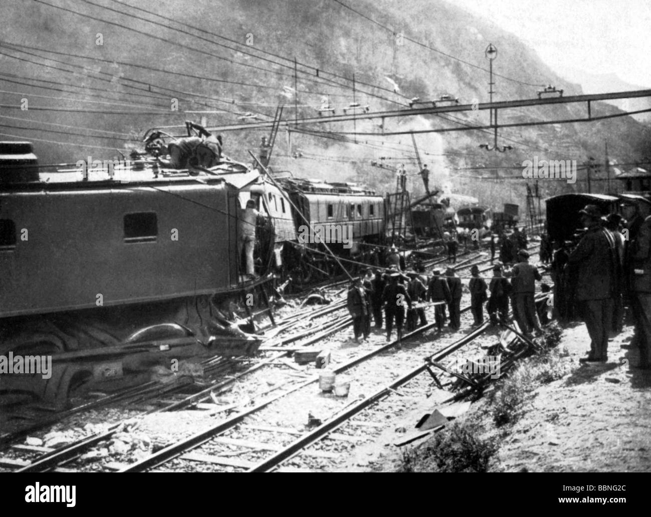 Trasporti / trasporto, ferrovia, incidenti, Svizzera, Bellinzola, 23.4.1924, Foto Stock