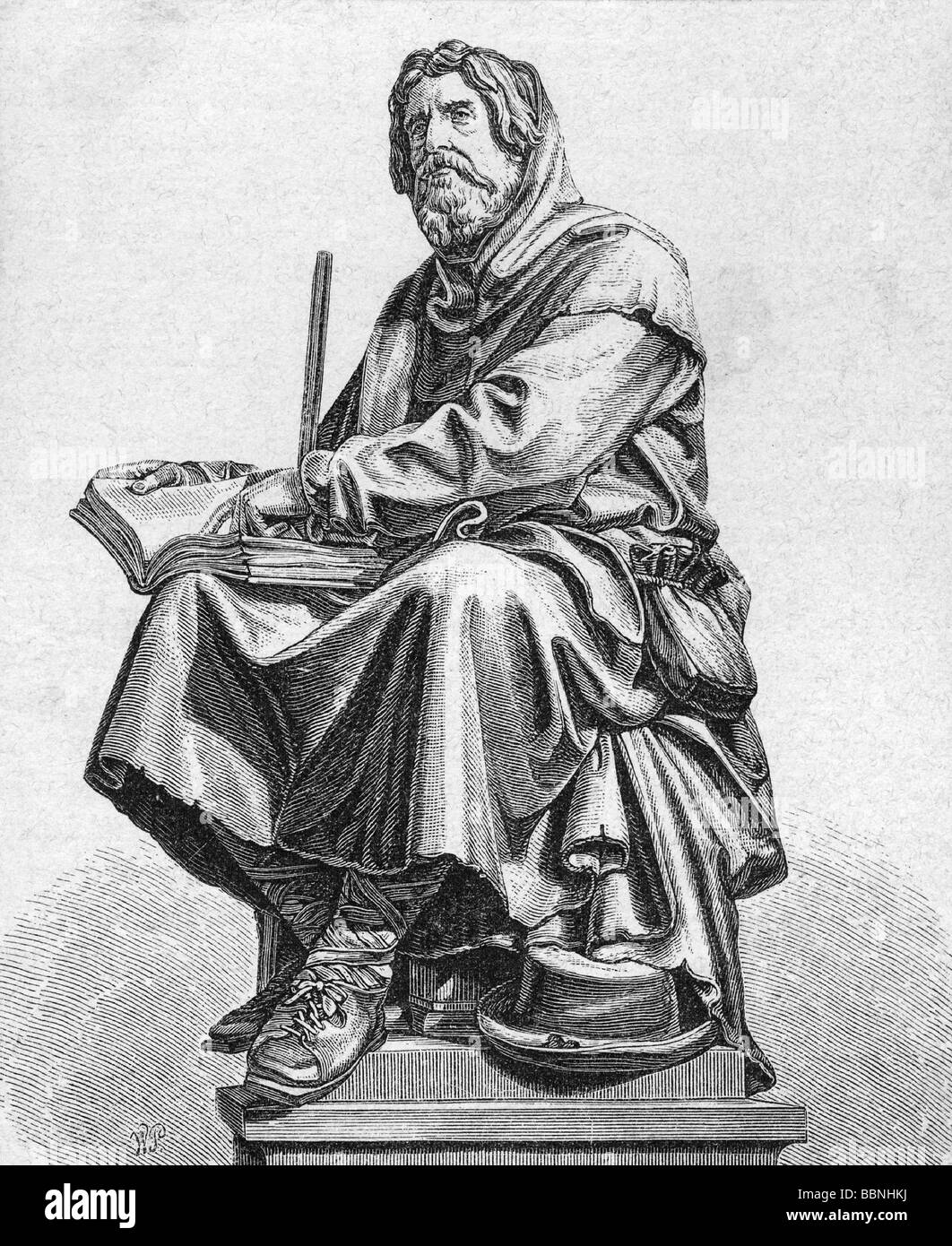Waldo, Peter, circa 1140 - circa 1215, commerciante francese, fondatore dei Valdesi (circa 1170), mezza lunghezza, seduta, incisione in legno, 19th secolo, dopo il monumento di Lutero a Worms, Foto Stock