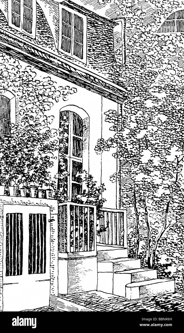 Mendelssohn-Bartholdy, Felix 3.2.1809 - 4.11.1847, compositore tedesco, casa estiva, Leipziger Strasse, Berlino, disegno di se stesso, Foto Stock