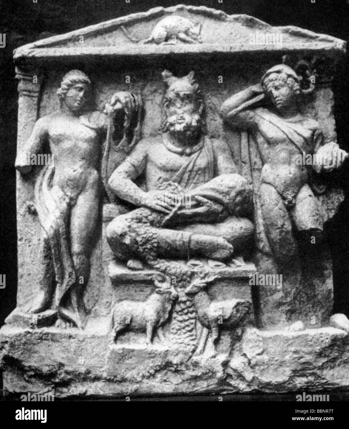 Cernunnos, dio celtico pagano della fertilità e dei prodotti, stele antico, Reims, Foto Stock