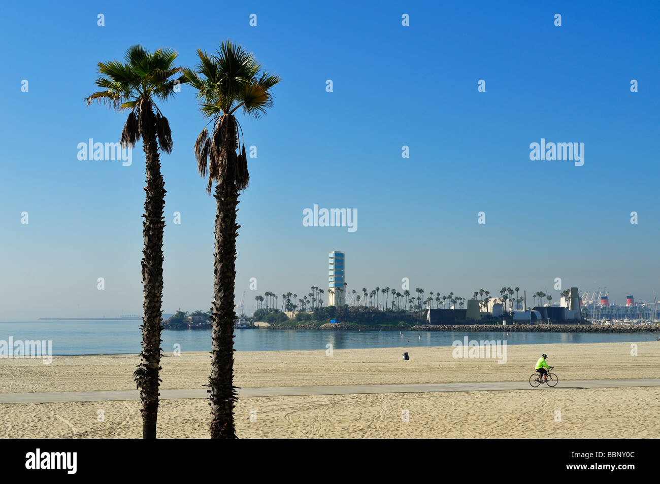 City Beach Panorama e Grissom Island, Long Beach CA Foto Stock