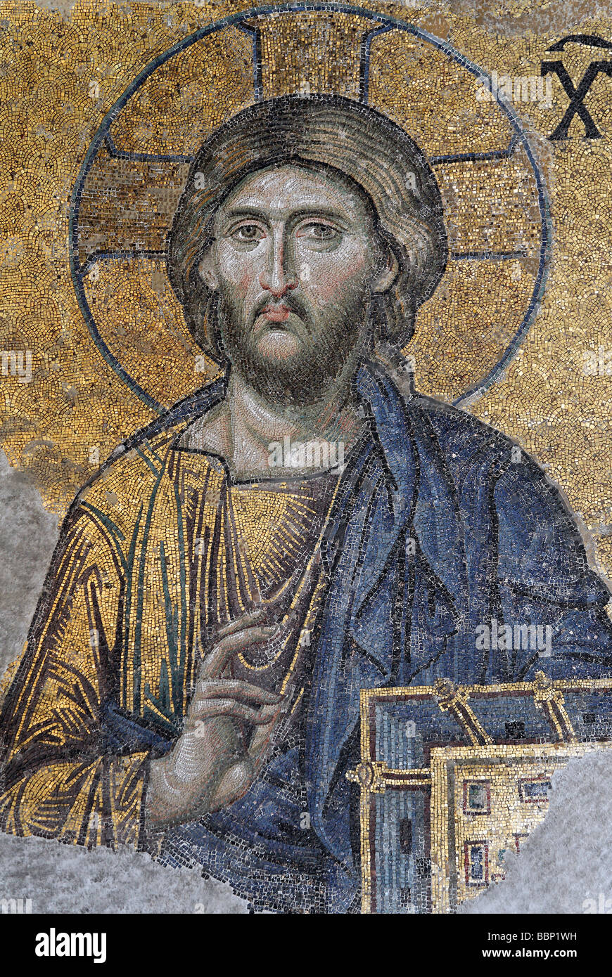 La figura di Cristo, Deesis mosaico nel sud Gallery, Hagia Sophia, Aya Sofya, Sultanahmet, Istanbul, Turchia Foto Stock