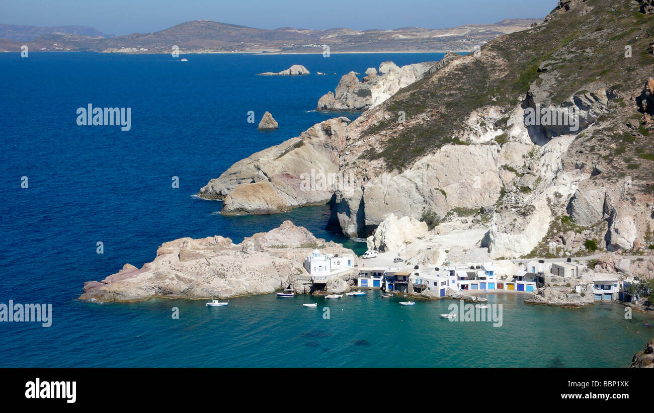 Piccolo porto di pesca Firopotamos, Milos, Cicladi Grecia, Europa Foto Stock