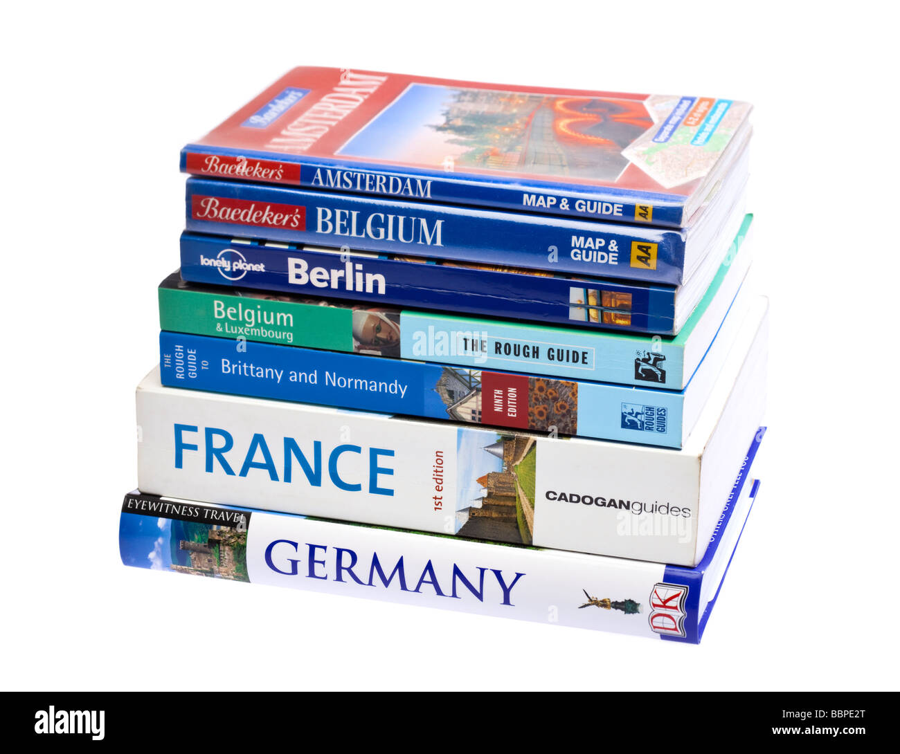 Guida di viaggio europea libri su bianco Foto Stock