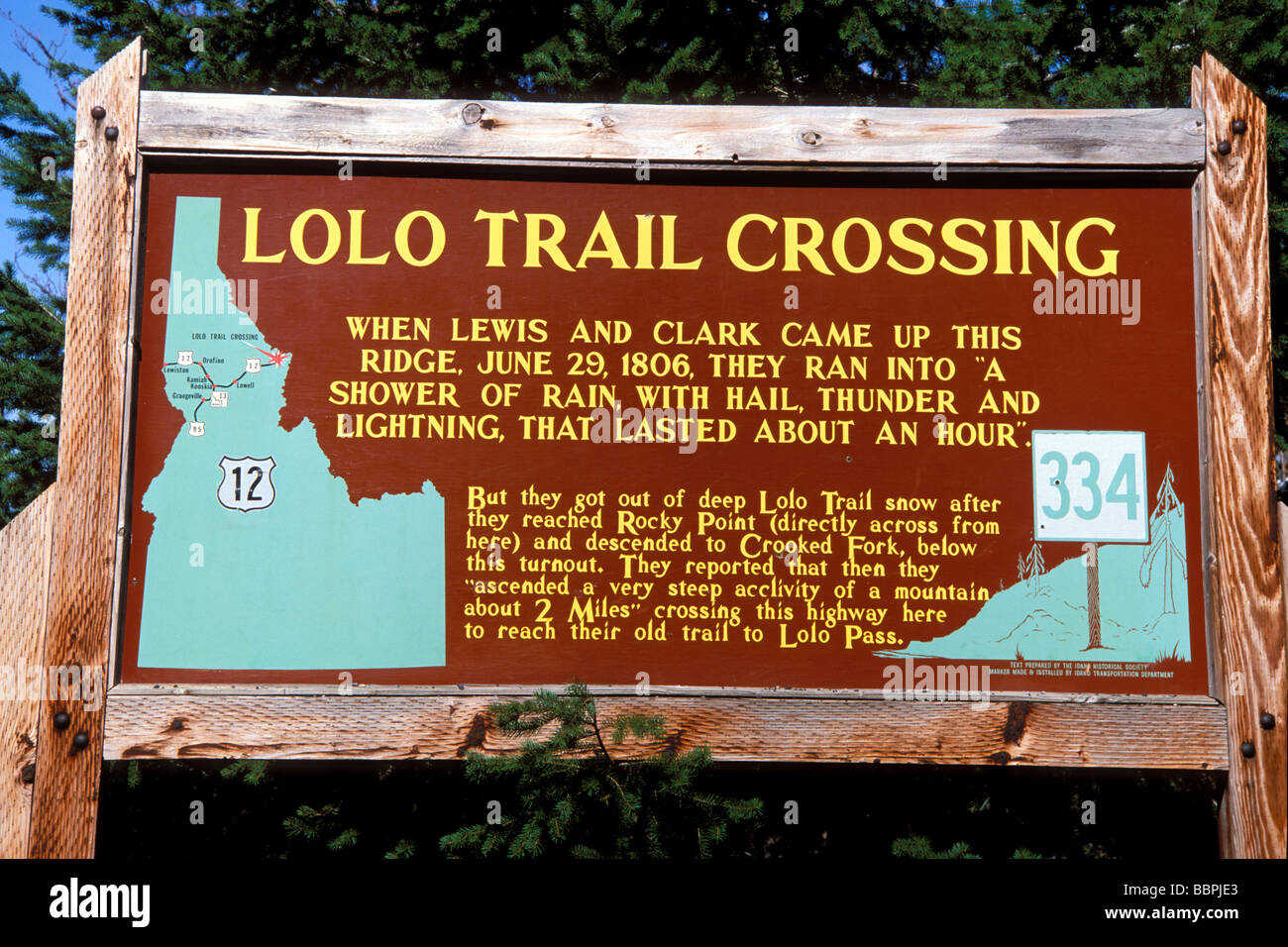 Segno interpretativa al Lolo Sentiero di attraversamento di Lewis e Clark National Historic Trail Idaho Foto Stock