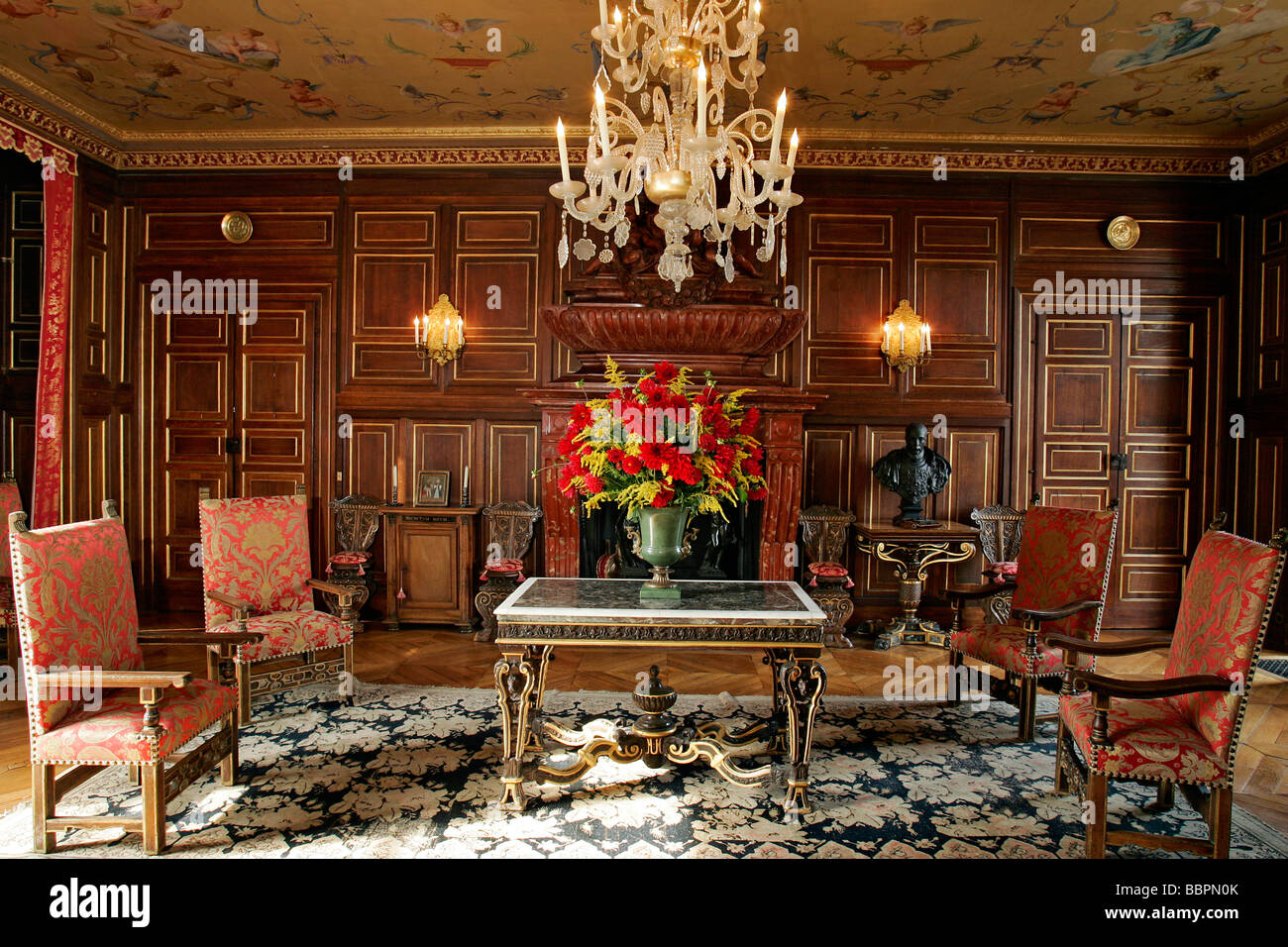 Il salone rosso, Chateau D'Anett, EURE-ET-LOIR (28), Francia Foto Stock