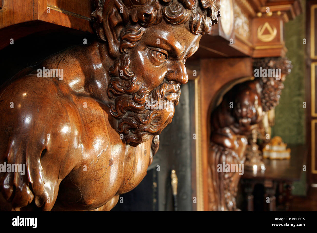 Dettaglio del caminetto, sala da pranzo, Chateau D'Anett, EURE-ET-LOIR (28), Francia Foto Stock