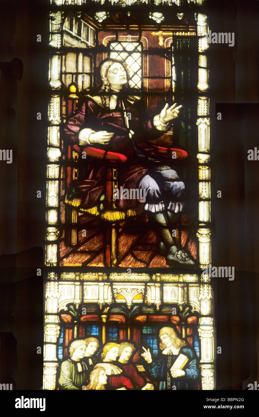 John Milton vetrata St Margarets chiesa Westminster Londra Inghilterra ritratto del xvii secolo del poeta inglese Foto Stock