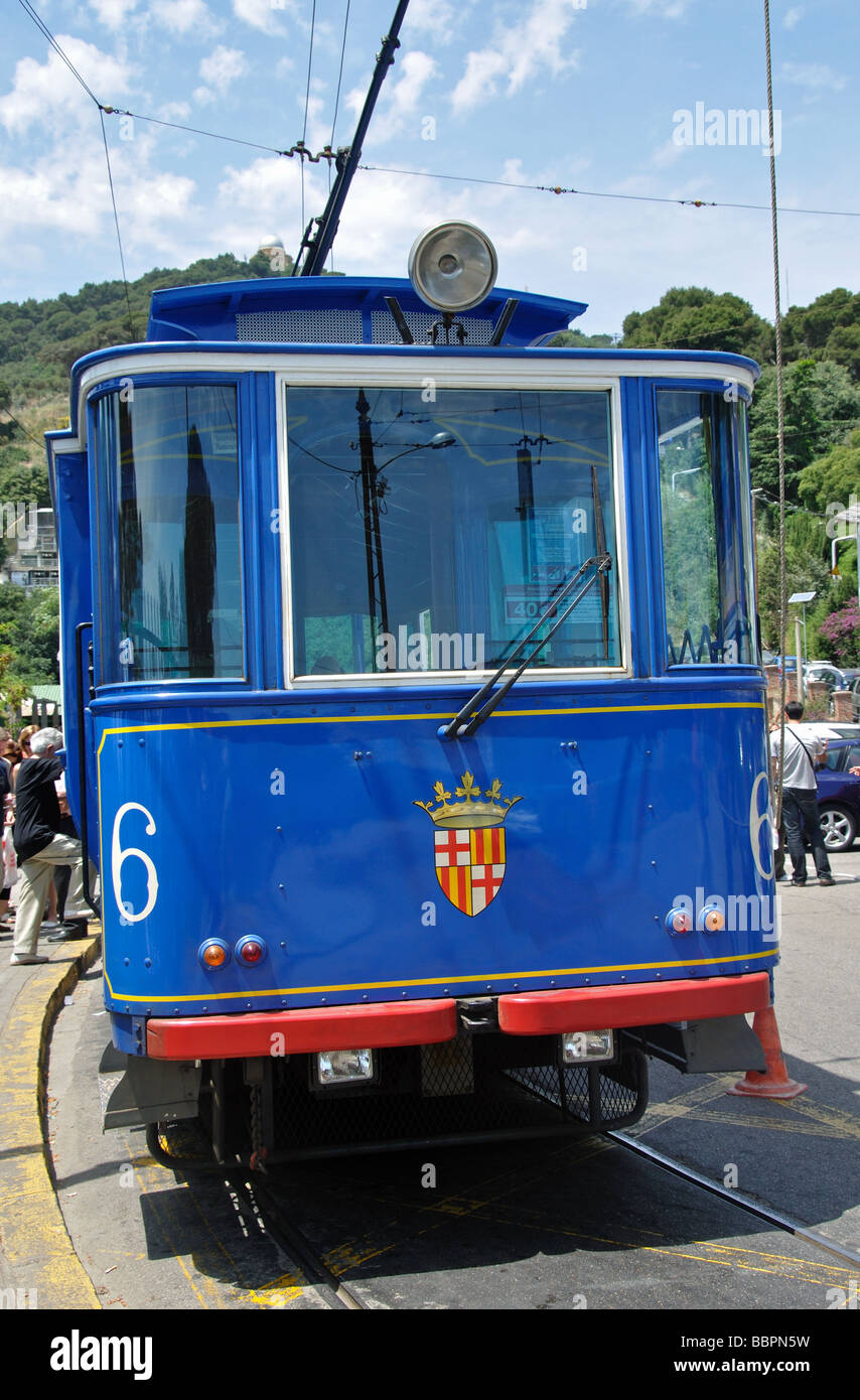 La storica Tramvia Blau di Tibidabo di Barcellona, Spagna Foto Stock