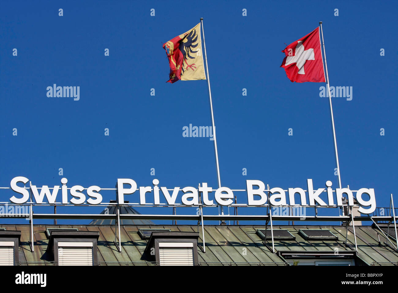 Il privato banche svizzere a Ginevra, Svizzera Foto Stock