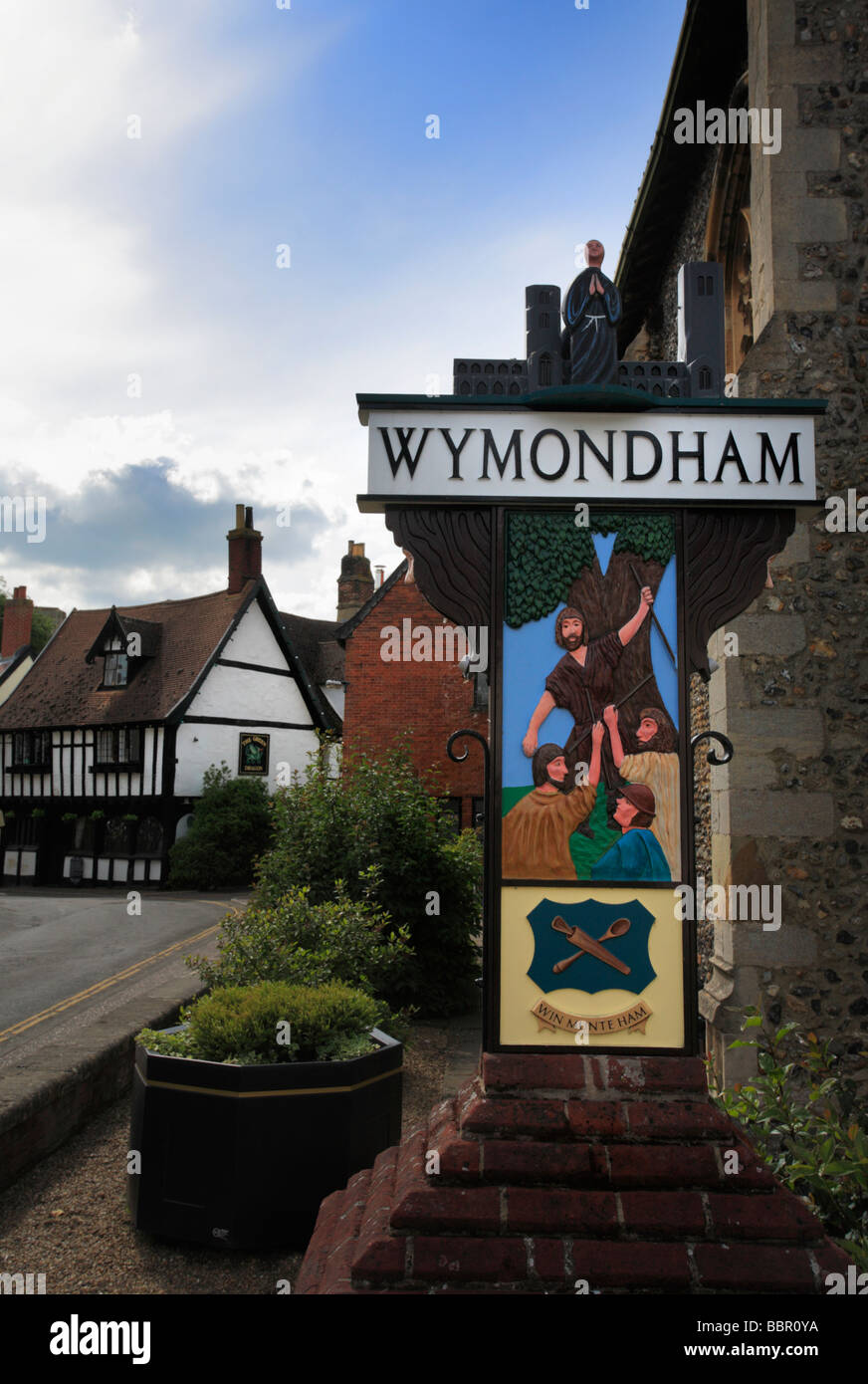 Il segno della città a Wymondham in Norfolk. Foto Stock
