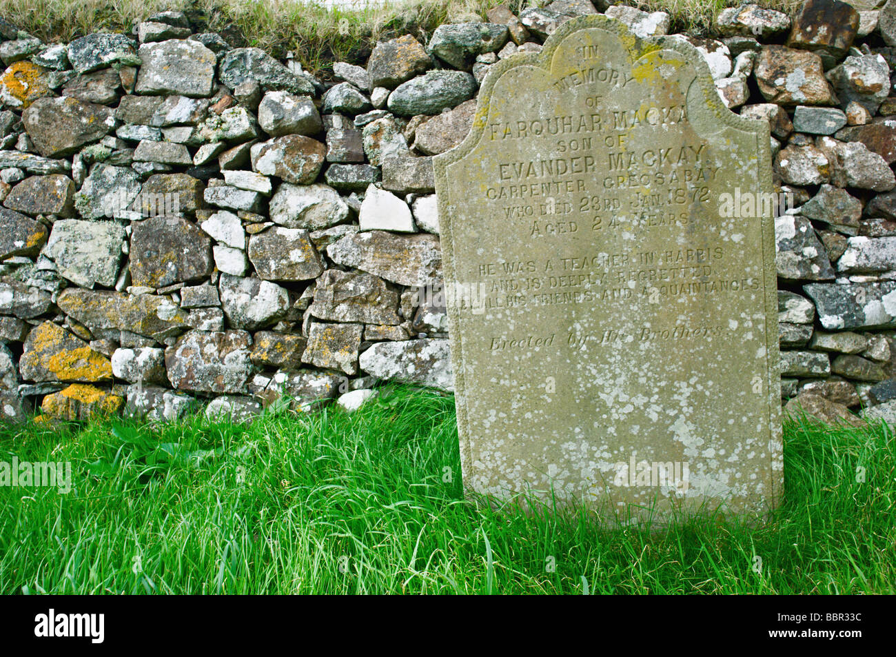 Pietra tombale di Farquhar MacKay, San Clements Chiesa, Rodel, Isle of Harris, Scozia Foto Stock