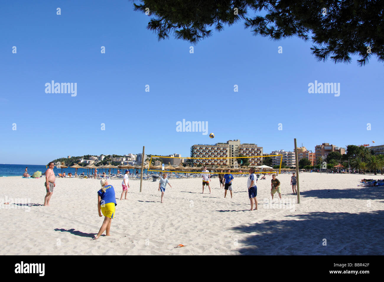 Beach volley, Palmanova, Calvia comune, Maiorca, isole Baleari, Spagna Foto Stock