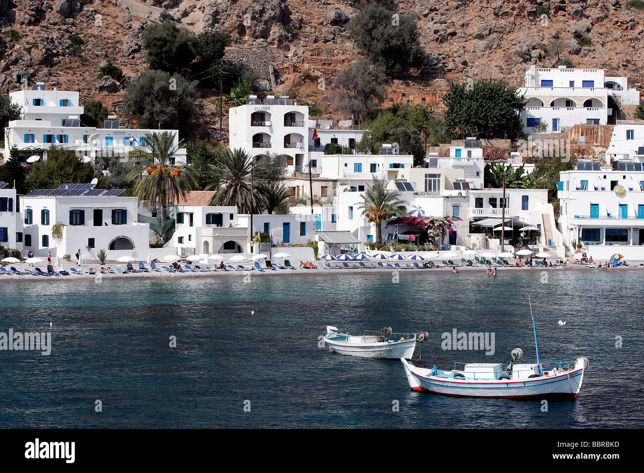 Villaggio di Loutro sul Mar Libico, Creta, Grecia Foto Stock