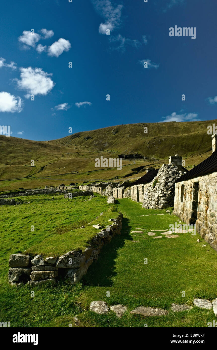 Case di pietra del Borgo, St Kilda, Scozia Foto Stock